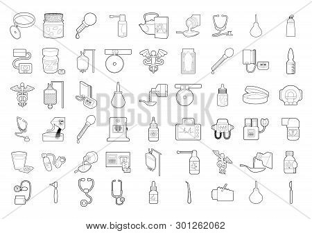 Medical Tools Icon Set. Outline Set Of Medical Tools Icons For Web Design Isolated On White Backgrou