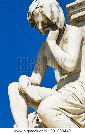 Detail Of Pradier Fountain At Esplanade Charles-de-gaulle In Nimes, France