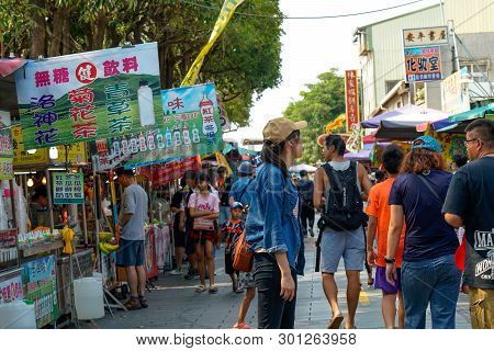 Tainan, Taiwan - April 13, 2019 :  Anping Old Street ( Yanping Street ). A Historic Street In Anping