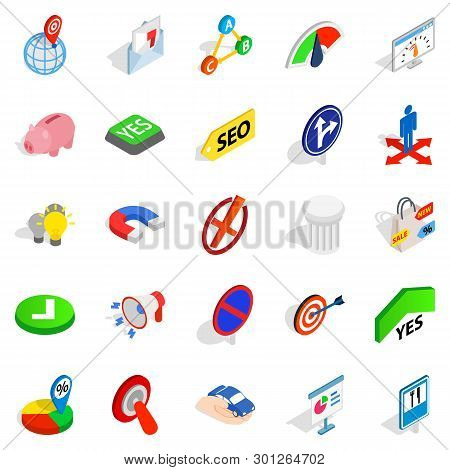 Decision Icons Set. Isometric Set Of 25 Decision Icons For Web Isolated On White Background
