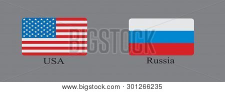Usa And Russia National Flag In Same Background