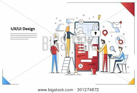 Ui Design Concept With Character And Text For Designer. Device Content Place Infographic. Software G