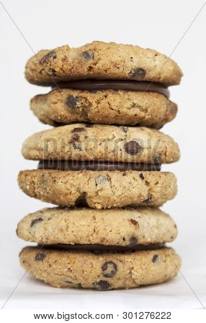 Stack Of Delicious Italian Sandwich Cookies Baci Di Dama Or Ladys Kisses Made With Hazelnut Flour, C