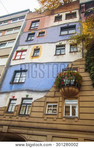 Colorful Fassade Of Hundertwasser House In Vienna Austria. 04 November 2018 Vienna Austria
