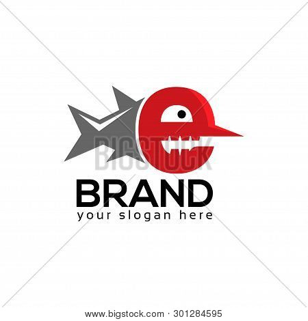 Letter E Fish Stock Logo Template. Flat Design.