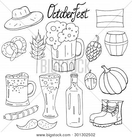Set Of Black And White Elements For The Oktoberfest Beer Festival