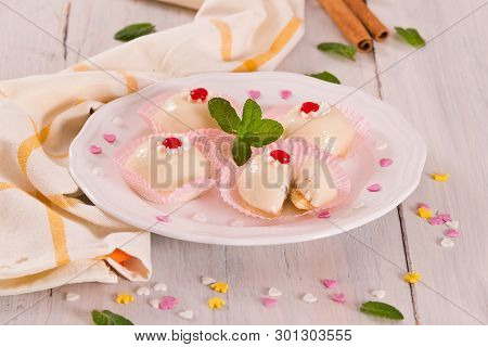 Sicilian Ricotta Cake (cassata) On White Dish.