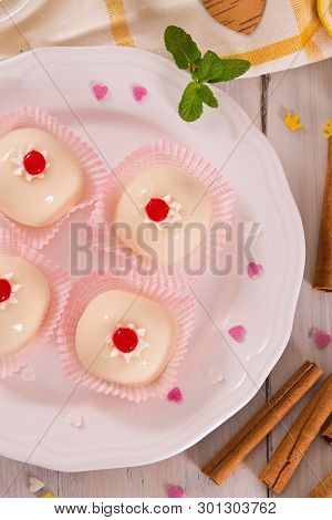 Sicilian Ricotta Cake (cassata) On White Dish.