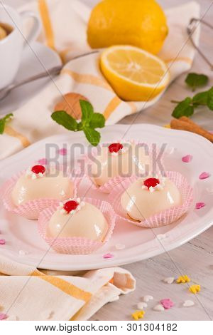 Sicilian Ricotta Cake (cassata) On White Dish.