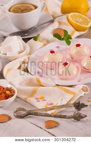 Sicilian Ricotta Cake (cassata) On White Dish.