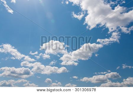 Beautiful Sky With Sun Rays And Blick. Professional Shoot, No Birds.