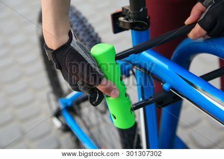 Bicycle U- lock on bike. Bike protection