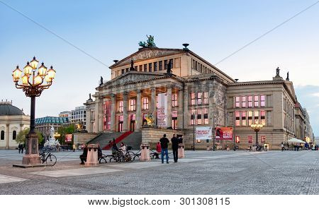 Berlin, Germany - April 30, 2016: Gendarmenmarkt Square In Berlin With Focus On Concert Hal Early In