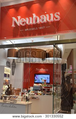 New York, Ny - Apr 14: Neuhaus Store At Oculus Of The Westfield World Trade Center Transportation Hu