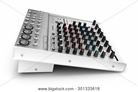 Hand Adjusting Audio Mixer Isolated On White Background 3d Render
