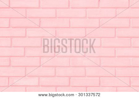 Pastal Pink And White Brick Wall Texture Background. Brickwork Or Stonework Flooring Interior Rock O