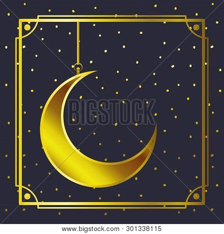 Golden Frame With Moon Crescent Hanging Vector Illustration Design