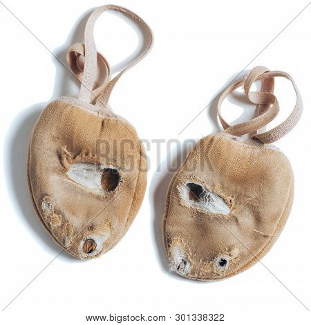 Shoes For Rhythmic Gymnastics Very Worn Lot Of Training Isolated On White Background