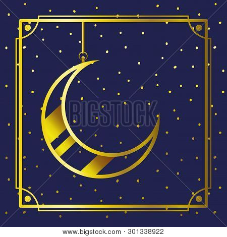 Golden Frame With Moon Crescent Hanging Vector Illustration Design