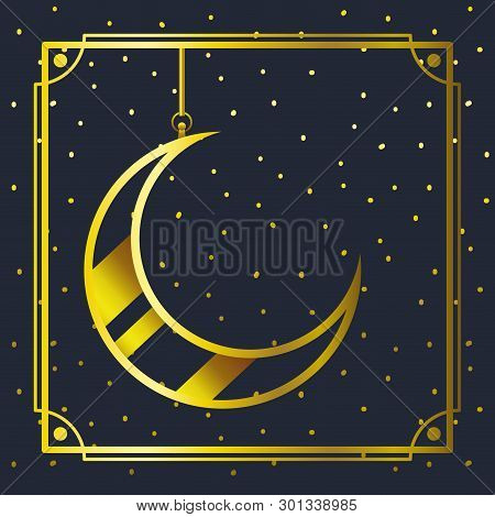 Golden Frame With Moon Crescent Hanging Vector Illustration Design
