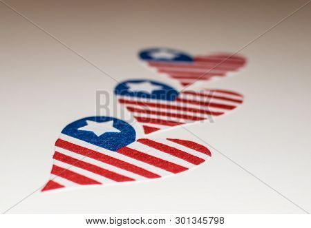 American Flags Heart Shaped. Love Icon Of The American Flags. In Memoriam Of 4th Of July With Patrio