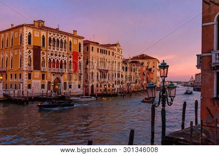 View Of Grand Canal On Sunset In Venice. Italy