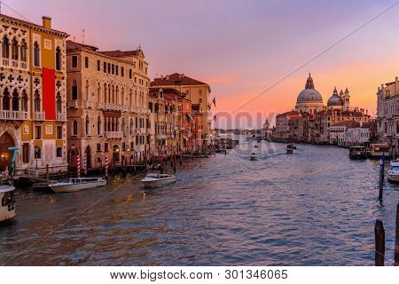 View Of Grand Canal On Sunset In Venice. Italy