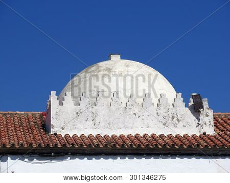 Whitewashed Copula On Old Tarifa Building, Andalusia