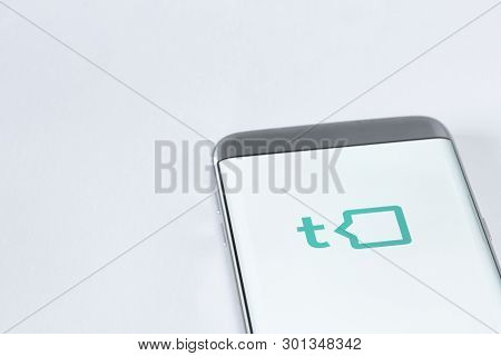 Newcastle, Australia - May 11, 2019 Image Of Talkspace App On A Smartphone On A White Background