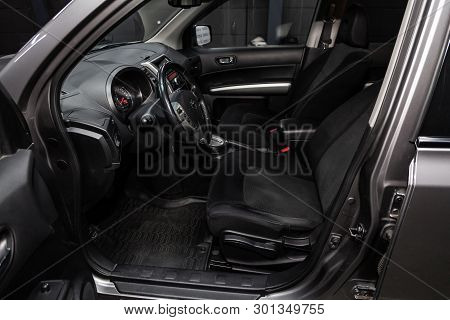 Novosibirsk, Russia - May 15, 2019:  Nissan Xtrail, Close-up Of The Dashboard, Speedometer, Tachomet