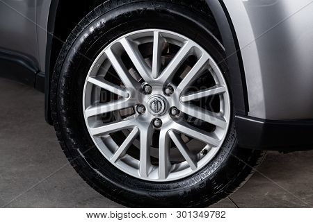 Novosibirsk, Russia - May 15, 2019:  Nissan Xtrail,close-up Of The Wheel. Photography Of A Modern Ca