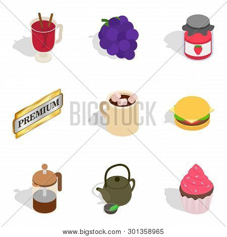 Soft Drink Icons Set. Isometric Set Of 9 Soft Drink Icons For Web Isolated On White Background