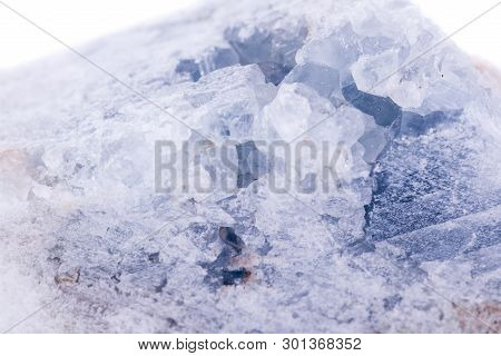 Macro Mineral Celestite Stone On A White Background