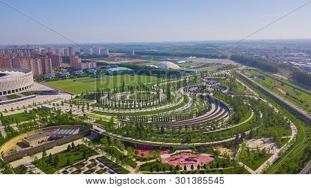 Krasnodar, Russia - May 2019: Aerial View Of Krasnodar Stadium And The Galitsky Park