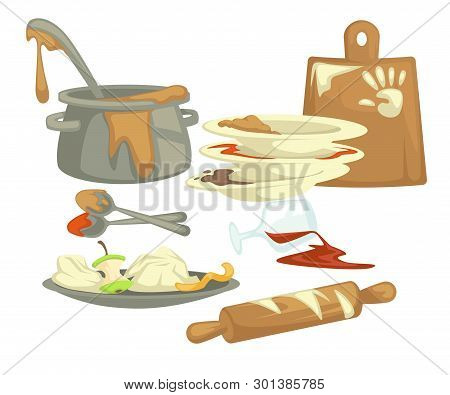 Dirty Dishes And Dishware Food Remains And Fat Stains