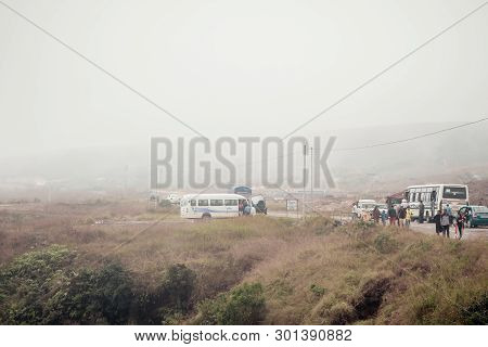 Nohkalikai Road Cherrapunjee Meghalaya, India December 25 2018 - Nohkalikai Foggy And Cloudy Landsca