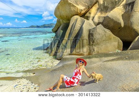 Low Tide, Crystal Sea And Granite Rocks At Anse Source Dargent One Of The Most Beautiful Beaches In 