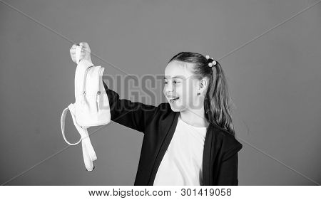 After Shopping. Small Girl Looking At Shopping Bag. Girl Child Enjoy Shopping. Adorable Girl With Sm