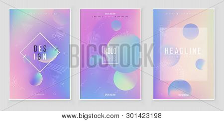 Furistic Modern Holographic Cover Set. 90s, 80s Retro Style.  Hipster Style Graphic Geometric Hologr