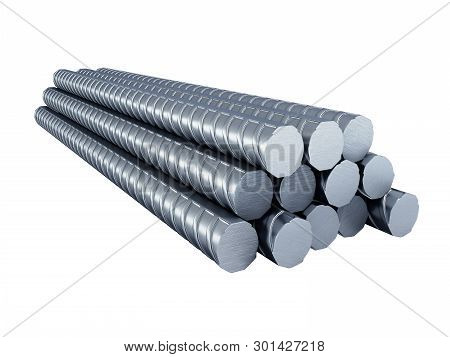 Reinforcement Steel Bar Steel Building Armature 3d Illustration On White No Shadow