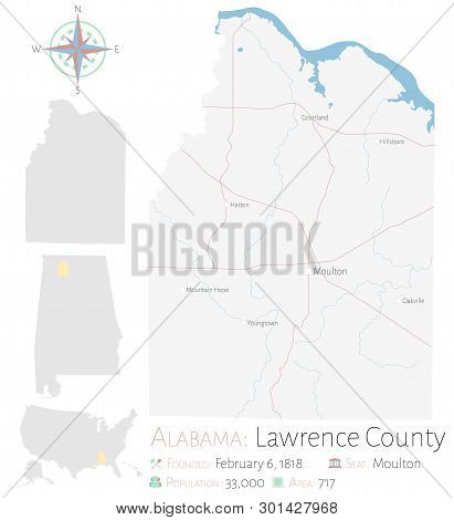 Large And Detailed Map Of Lawrence County In Alabama, Usa.