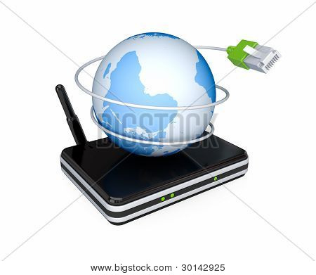 路由器、 地球和光纤。