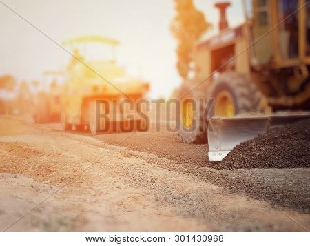 Asphalt Road Construction In Thailand, Blurred Images