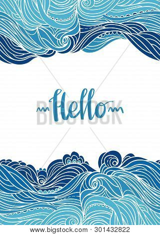 Elegant Vertical Waves Border. Wavy Striped Pattern. Hand-drwn Frame In Doodle Style. Template For C