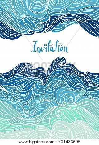 Elegant Vertical Waves Border. Wavy Striped Pattern. Hand-drwn Frame In Doodle Style. Template For C