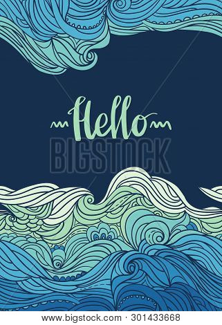 Elegant Vertical Waves Border. Wavy Striped Pattern. Hand-drwn Frame In Doodle Style. Template For C
