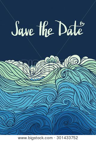Elegant Vertical Waves Border. Wavy Striped Pattern. Hand-drwn Frame In Doodle Style. Template For C