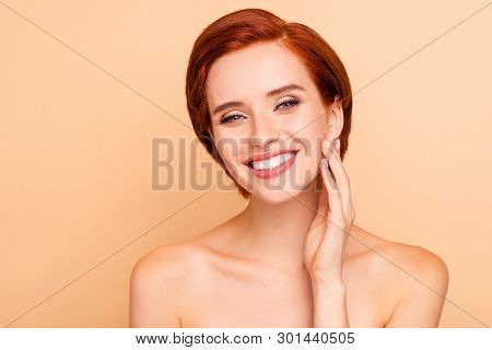 Close-up Portrait Of Nice Cute Lovely Sweet Attractive Charming Winsome Delicate Tender Cheerful Gir