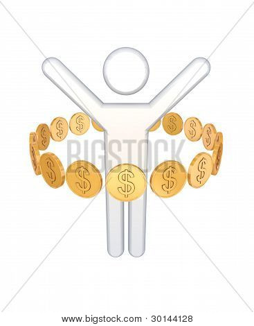 Golden cions intorno 3d piccola persona.