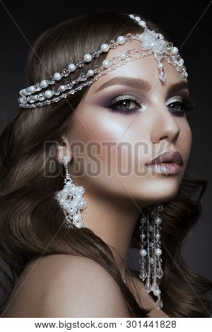 Beautiful Woman With Professional Make Upwoman With Tiara On Her Hed